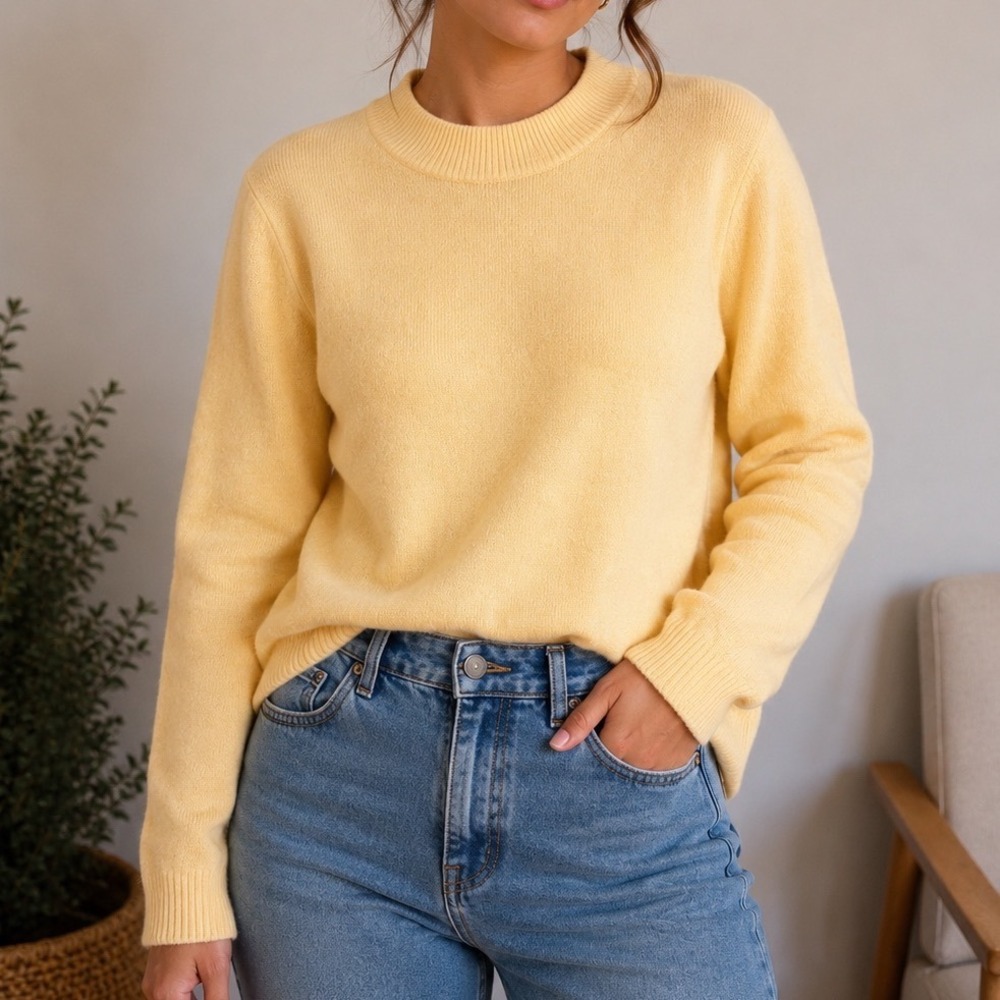 Vintage Cashmalon Sweater M Butter‎ Yellow Soft Acrylic Knit Retro